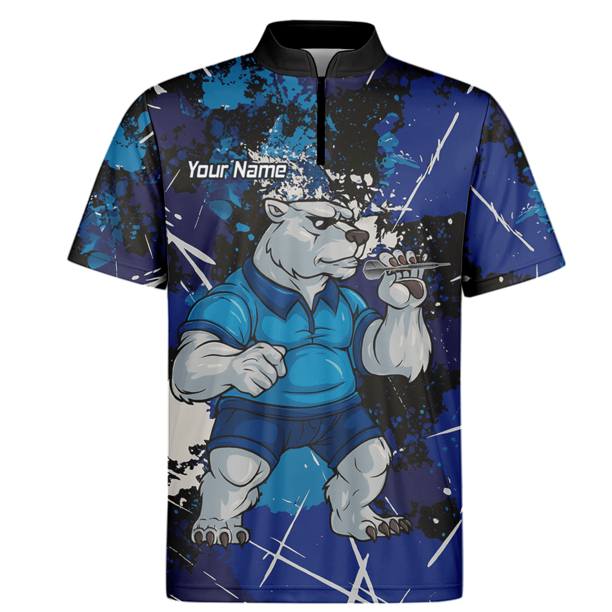 Personalisiertes Herren Darts Poloshirt mit Eisbär Motiv, Blau - Schwarz im Grunge - Stil I4743 - Outfitsuche