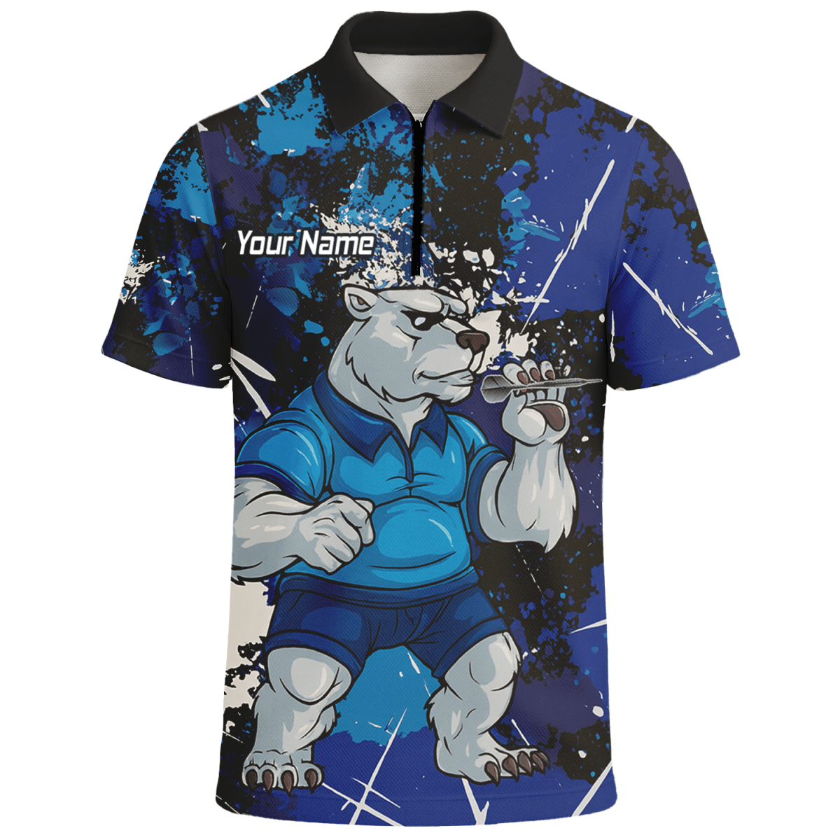 Personalisiertes Herren Darts Poloshirt mit Eisbär Motiv, Blau - Schwarz im Grunge - Stil I4743 - Outfitsuche