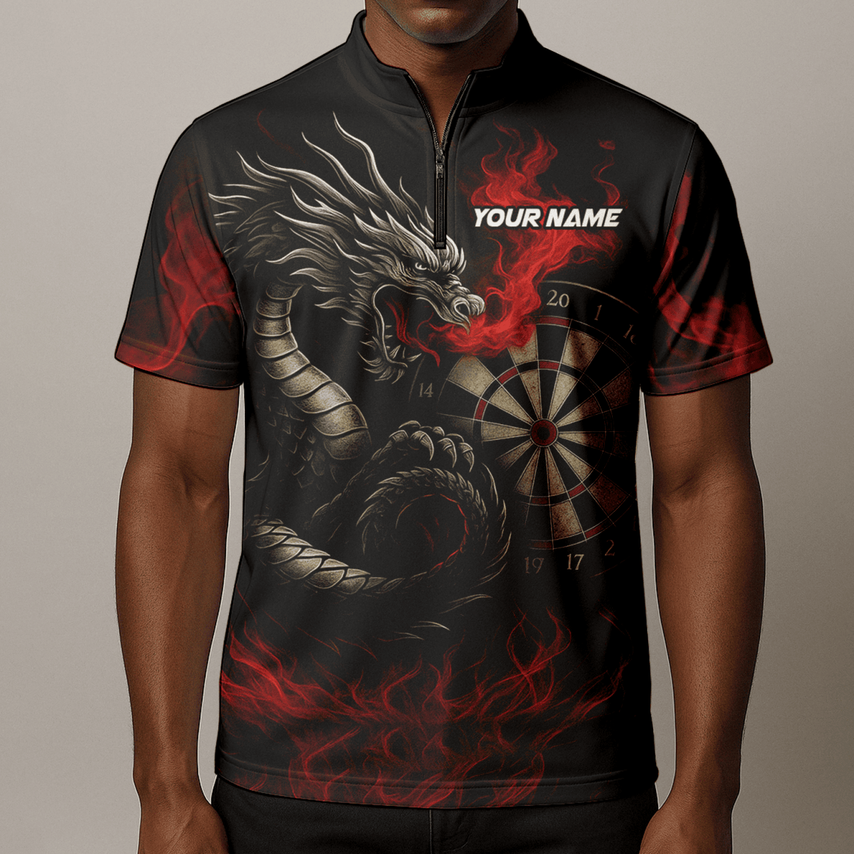 Personalisiertes Herren Darts Poloshirt mit Schwarz - Rotem Wolf - Design W3505 - Outfitsuche