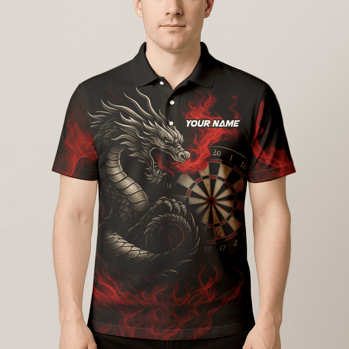 Personalisiertes Herren Darts Poloshirt mit Schwarz - Rotem Wolf - Design W3505 - Outfitsuche