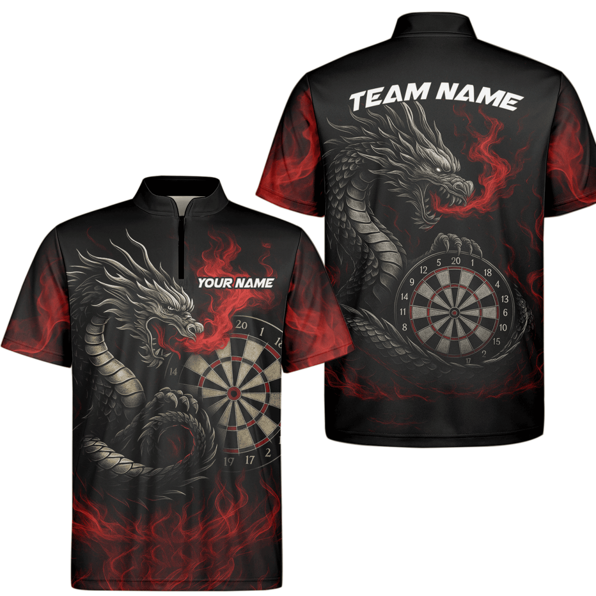 Personalisiertes Herren Darts Poloshirt mit Schwarz - Rotem Wolf - Design W3505 - Outfitsuche