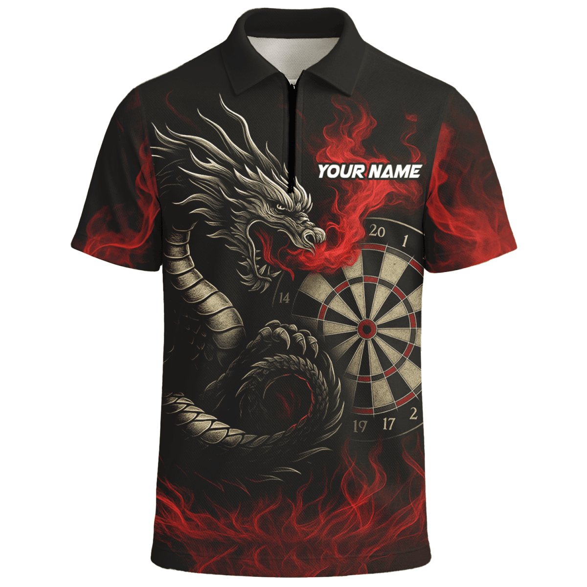 Personalisiertes Herren Darts Poloshirt mit Schwarz - Rotem Wolf - Design W3505 - Outfitsuche