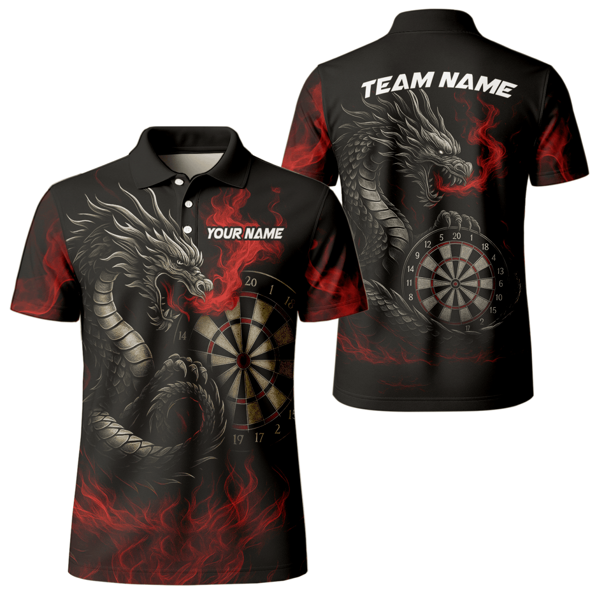 Personalisiertes Herren Darts Poloshirt mit Schwarz - Rotem Wolf - Design W3505 - Outfitsuche
