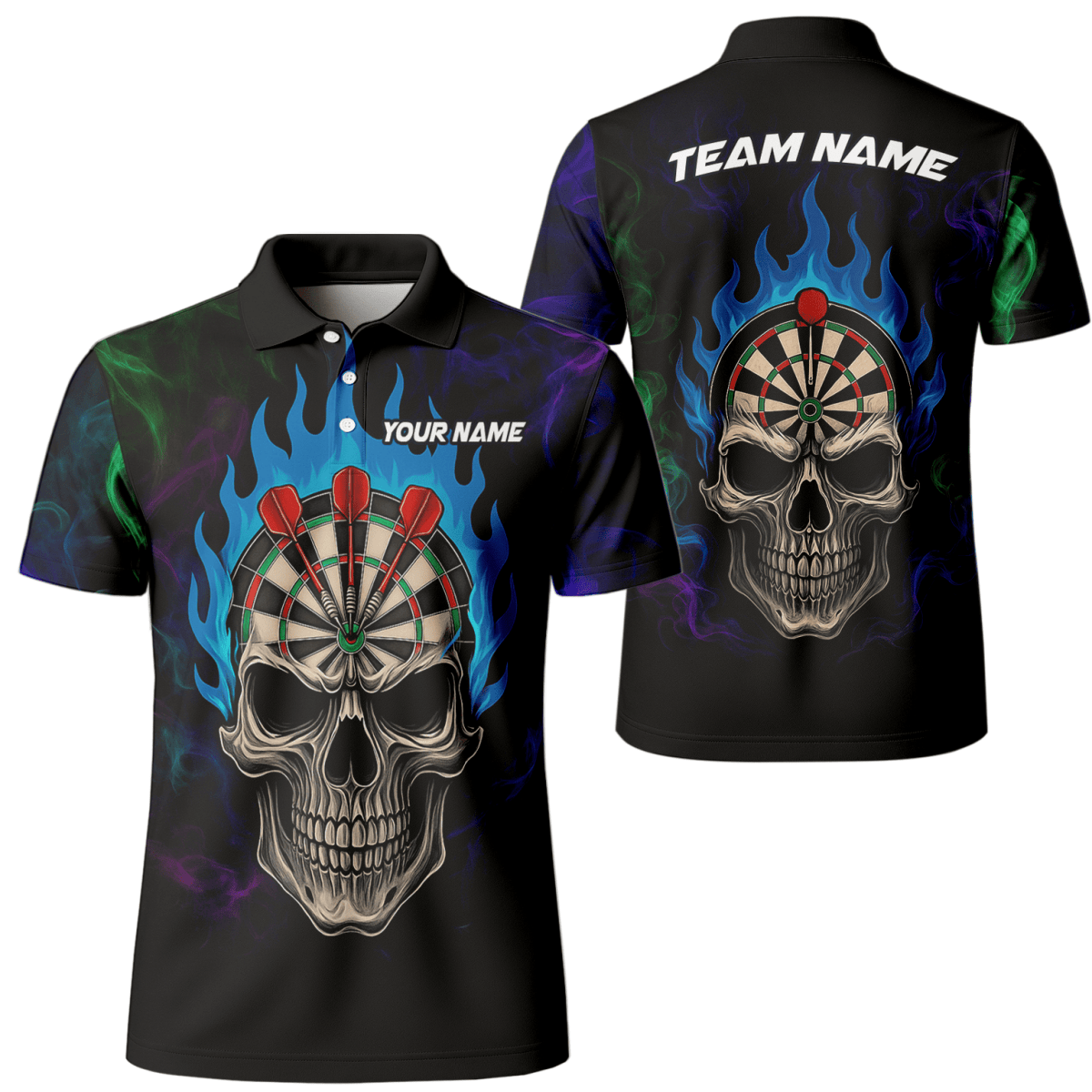 Personalisiertes Herren Darts Poloshirt mit Sensenmann Totenkopf Motiv – Schwarz Lila C8621 - Outfitsuche