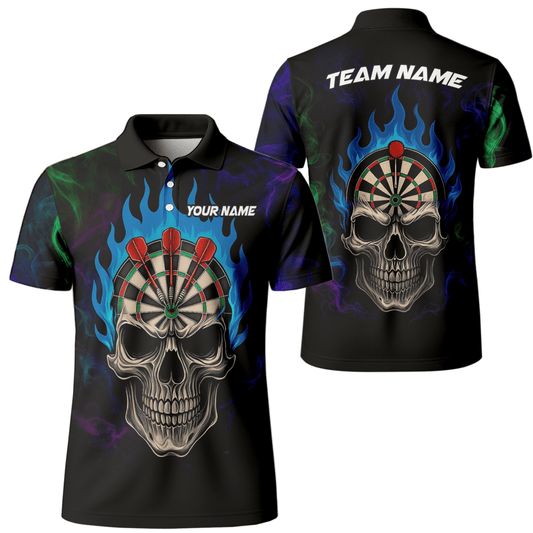 Personalisiertes Herren Darts Poloshirt mit Sensenmann Totenkopf Motiv – Schwarz Lila C8621 - Outfitsuche