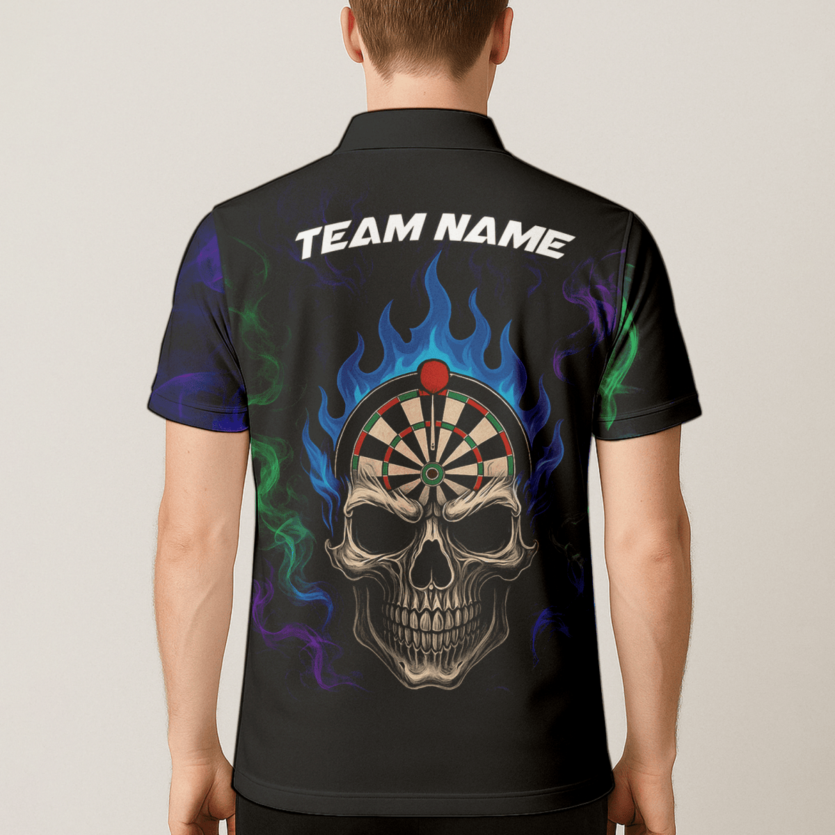 Personalisiertes Herren Darts Poloshirt mit Sensenmann Totenkopf Motiv – Schwarz Lila C8621 - Outfitsuche