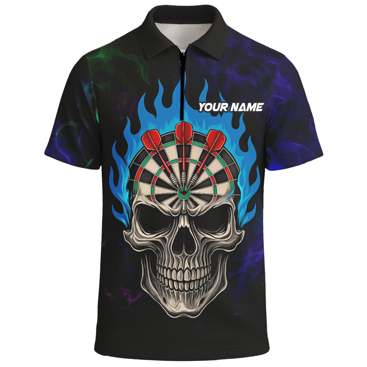 Personalisiertes Herren Darts Poloshirt mit Sensenmann Totenkopf Motiv – Schwarz Lila C8621 - Outfitsuche