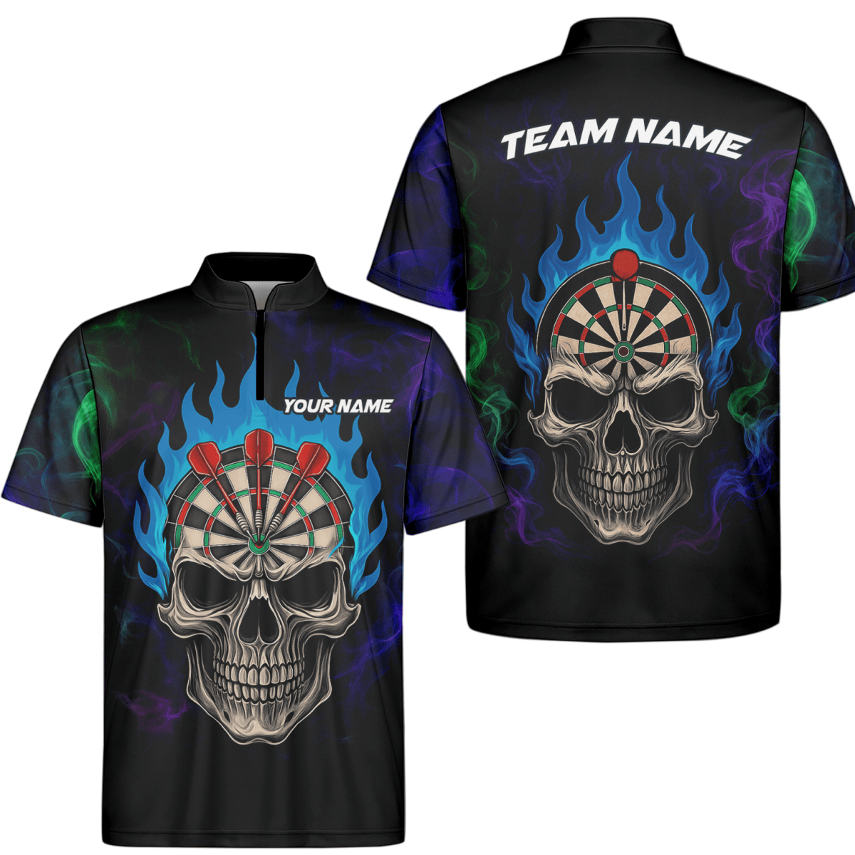 Personalisiertes Herren Darts Poloshirt mit Sensenmann Totenkopf Motiv – Schwarz Lila C8621 - Outfitsuche