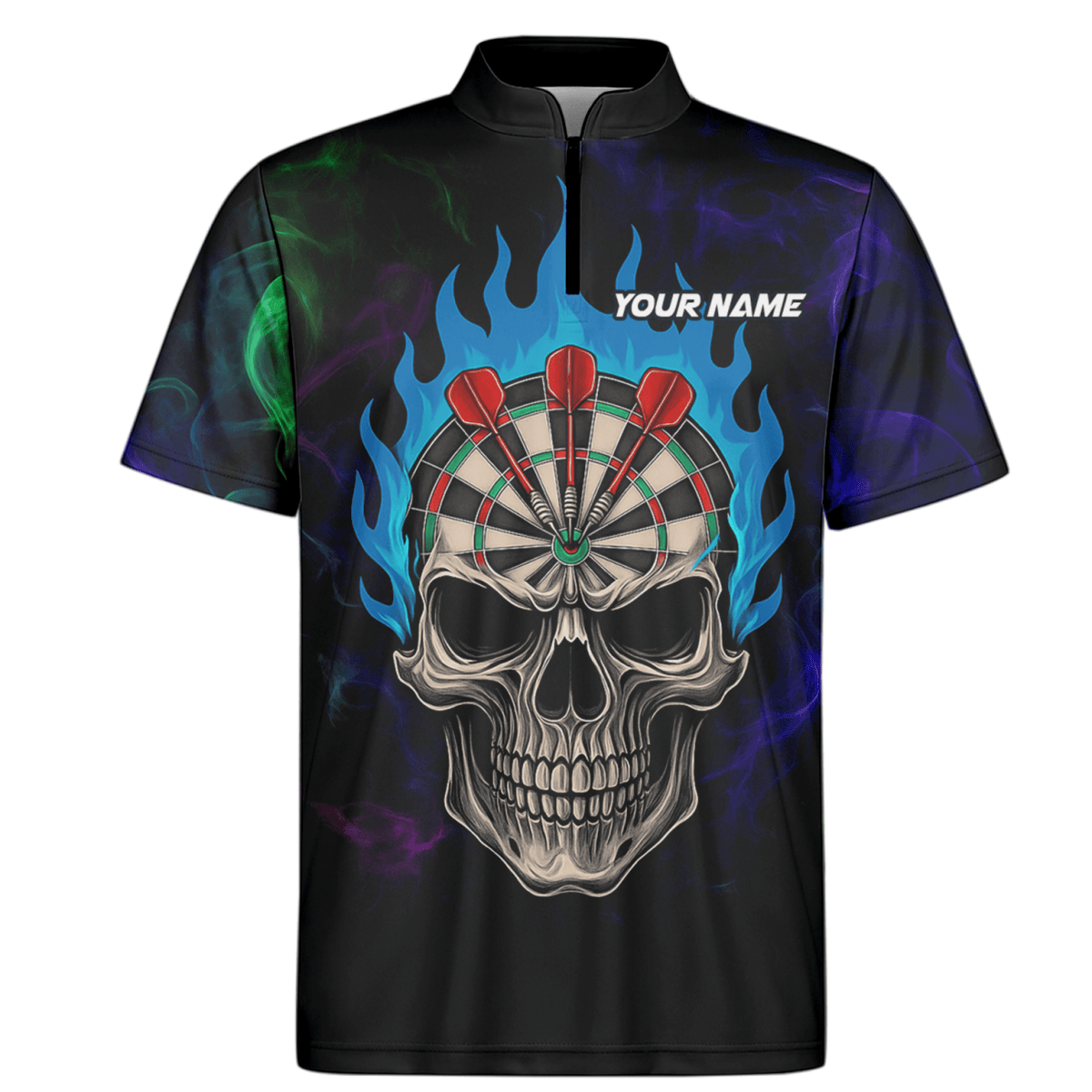 Personalisiertes Herren Darts Poloshirt mit Sensenmann Totenkopf Motiv – Schwarz Lila C8621 - Outfitsuche