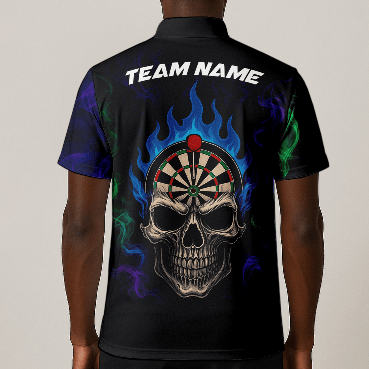Personalisiertes Herren Darts Poloshirt mit Sensenmann Totenkopf Motiv – Schwarz Lila C8621 - Outfitsuche