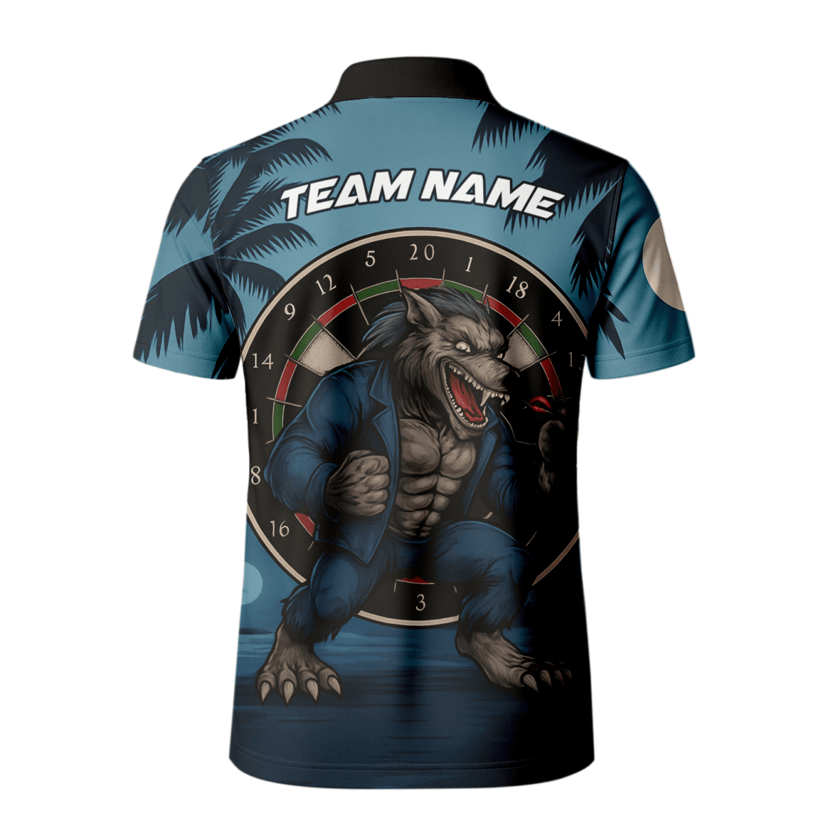 Personalisiertes Herren Darts Poloshirt mit tropischem Flamingo & rotem Hibiskus auf Schwarz V4228 - Outfitsuche