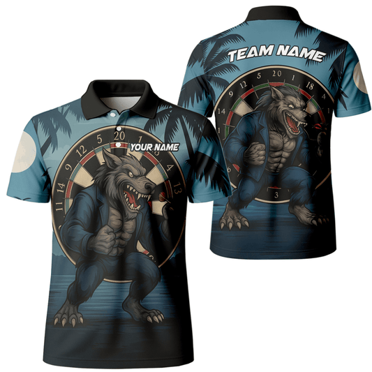 Personalisiertes Herren Darts Poloshirt mit tropischem Flamingo & rotem Hibiskus auf Schwarz V4228 - Outfitsuche