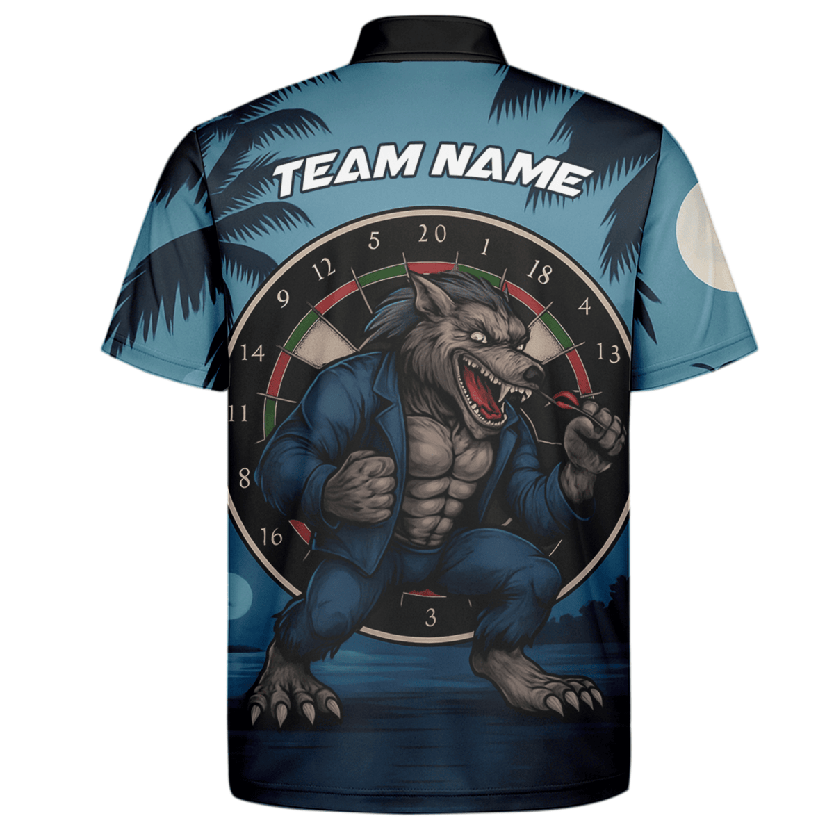 Personalisiertes Herren Darts Poloshirt mit tropischem Flamingo & rotem Hibiskus auf Schwarz V4228 - Outfitsuche