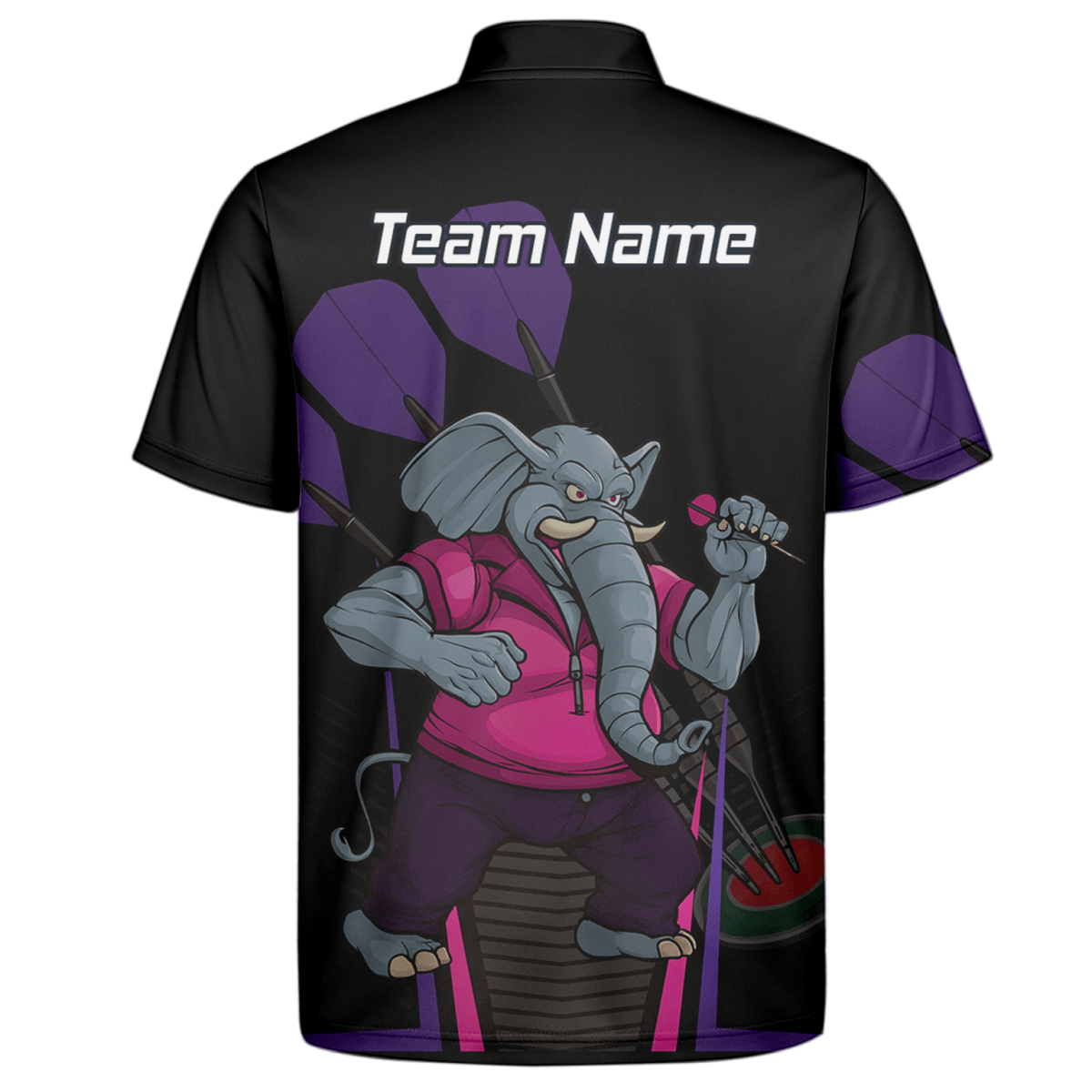 Personalisiertes Herren Darts Poloshirt – Motiv Wütender Elefant – Schwarz Pink Lila V0082 - Outfitsuche