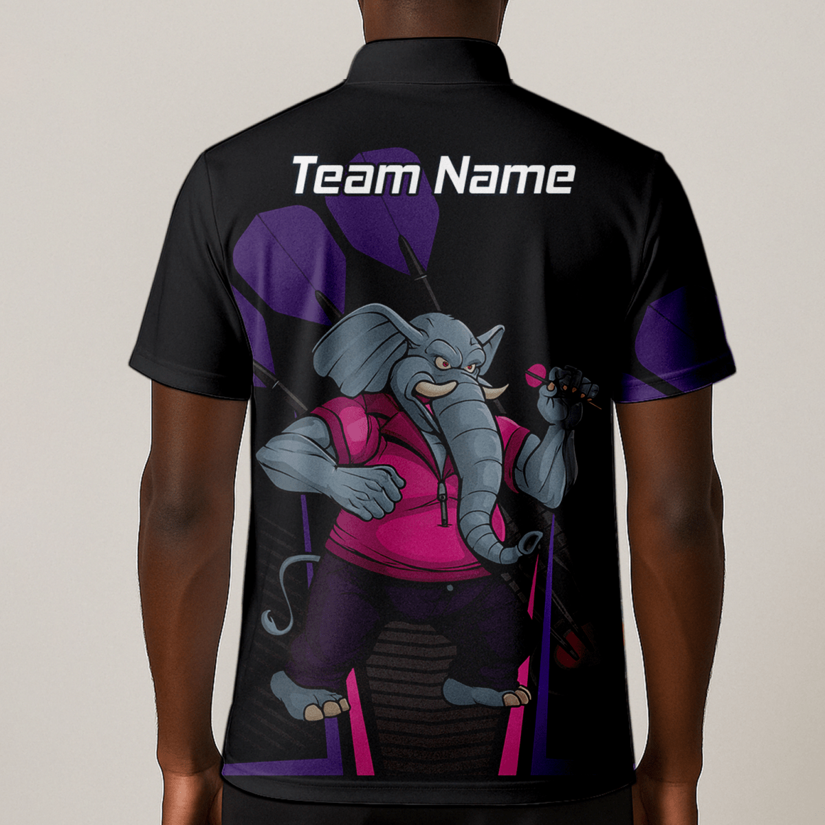 Personalisiertes Herren Darts Poloshirt – Motiv Wütender Elefant – Schwarz Pink Lila V0082 - Outfitsuche