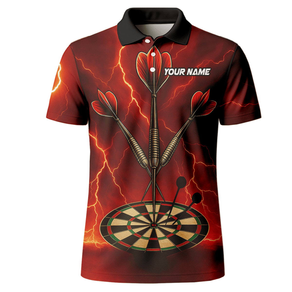 Personalisiertes Herren Darts Poloshirt Totenkopf Flammen Rot - Schwarz E0172 - Outfitsuche