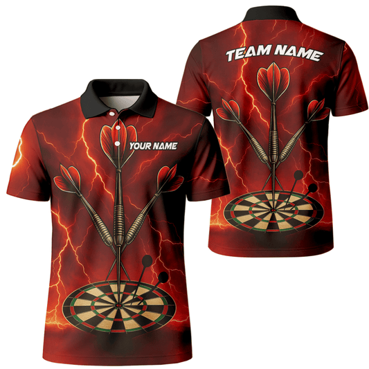 Personalisiertes Herren Darts Poloshirt Totenkopf Flammen Rot - Schwarz E0172 - Outfitsuche