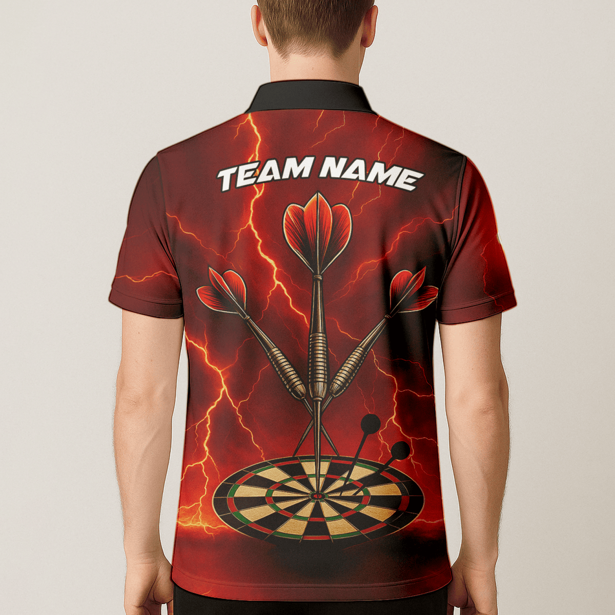 Personalisiertes Herren Darts Poloshirt Totenkopf Flammen Rot - Schwarz E0172 - Outfitsuche