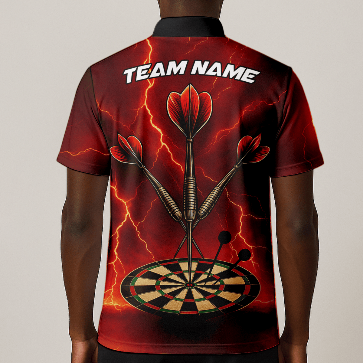 Personalisiertes Herren Darts Poloshirt Totenkopf Flammen Rot - Schwarz E0172 - Outfitsuche