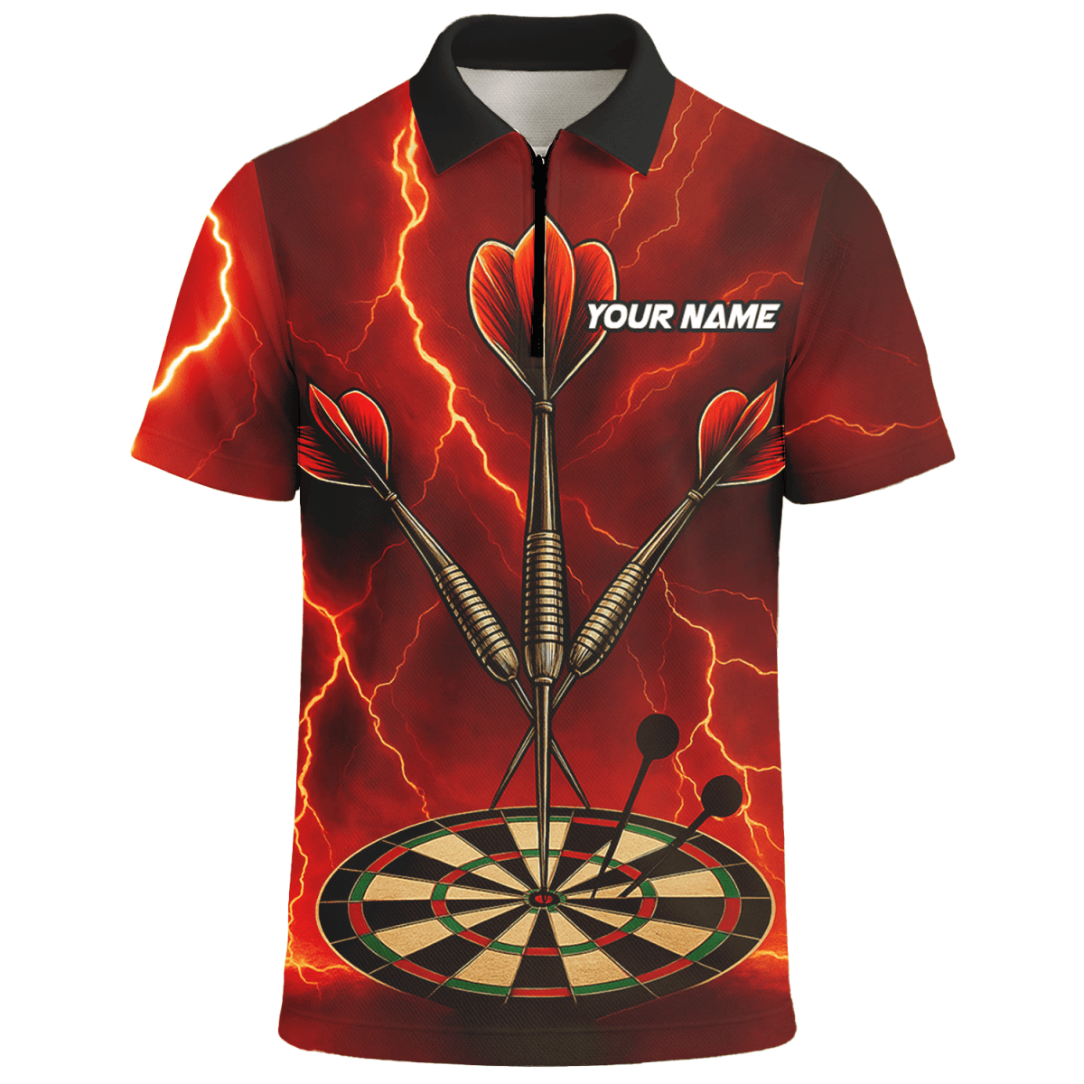 Personalisiertes Herren Darts Poloshirt Totenkopf Flammen Rot - Schwarz E0172 - Outfitsuche