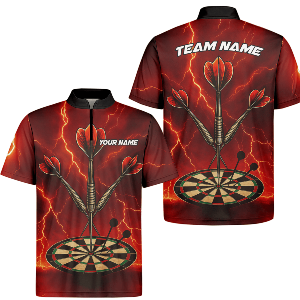 Personalisiertes Herren Darts Poloshirt Totenkopf Flammen Rot - Schwarz E0172 - Outfitsuche