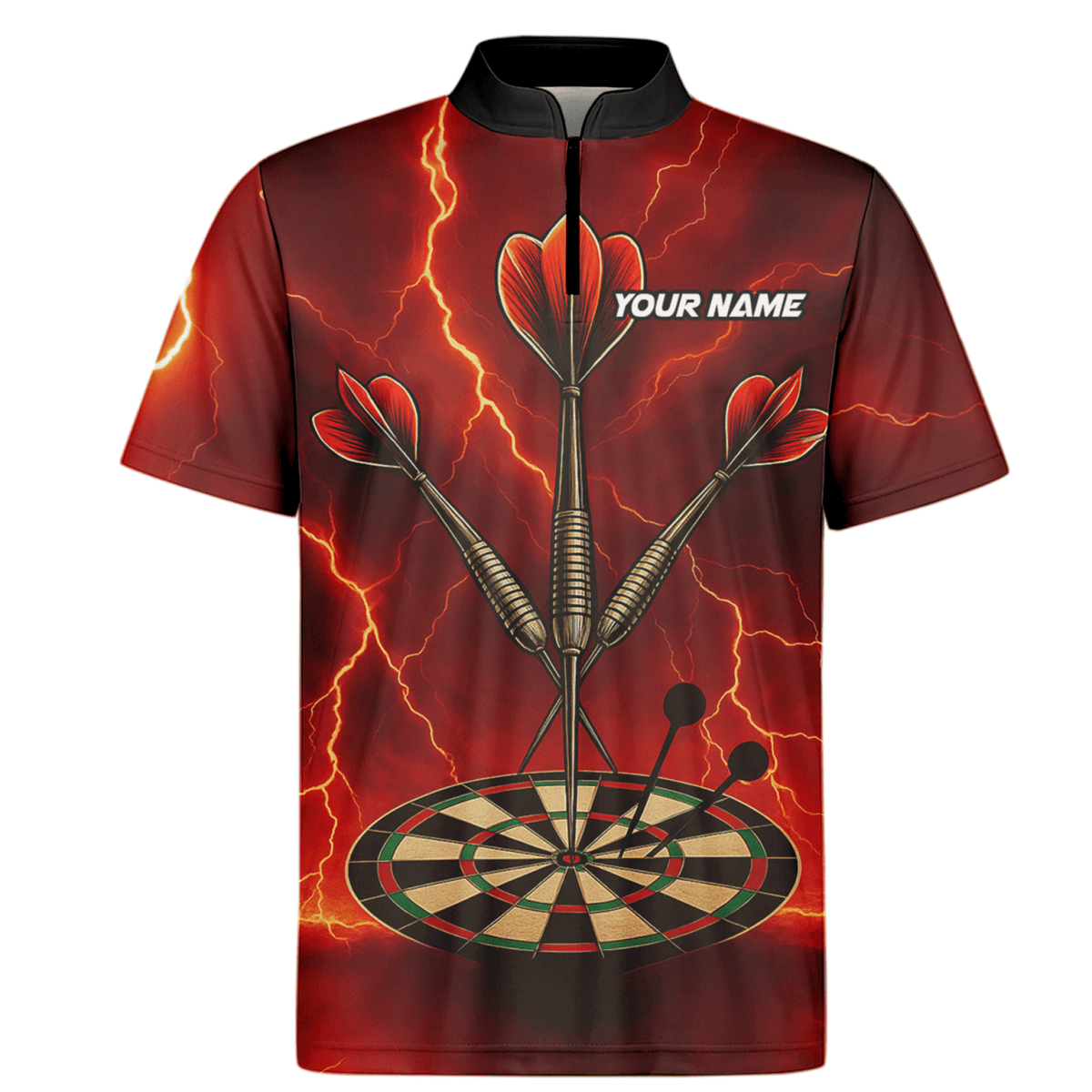 Personalisiertes Herren Darts Poloshirt Totenkopf Flammen Rot - Schwarz E0172 - Outfitsuche
