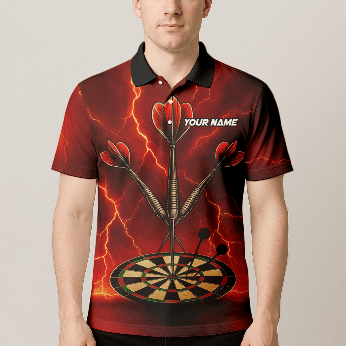 Personalisiertes Herren Darts Poloshirt Totenkopf Flammen Rot - Schwarz E0172 - Outfitsuche