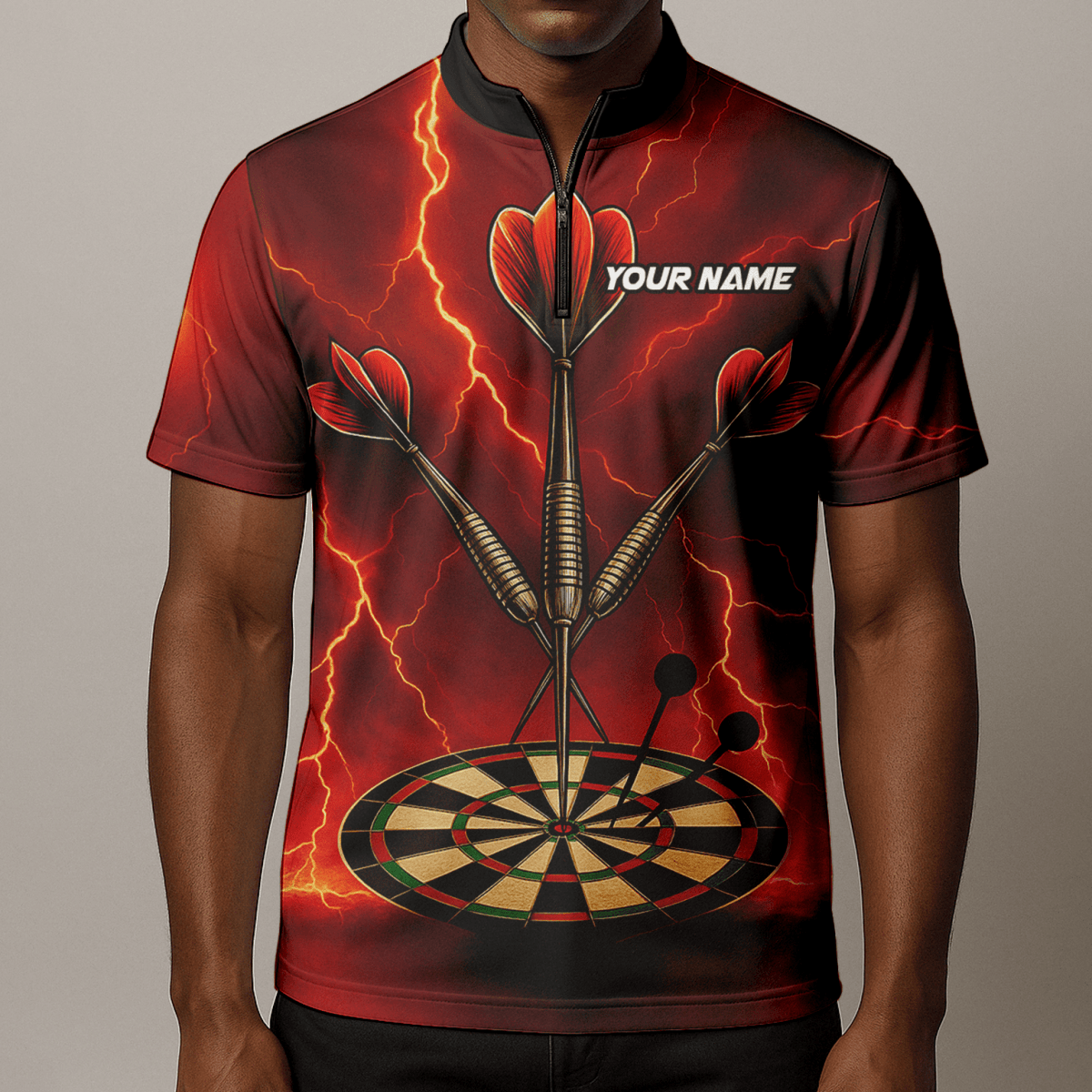 Personalisiertes Herren Darts Poloshirt Totenkopf Flammen Rot - Schwarz E0172 - Outfitsuche