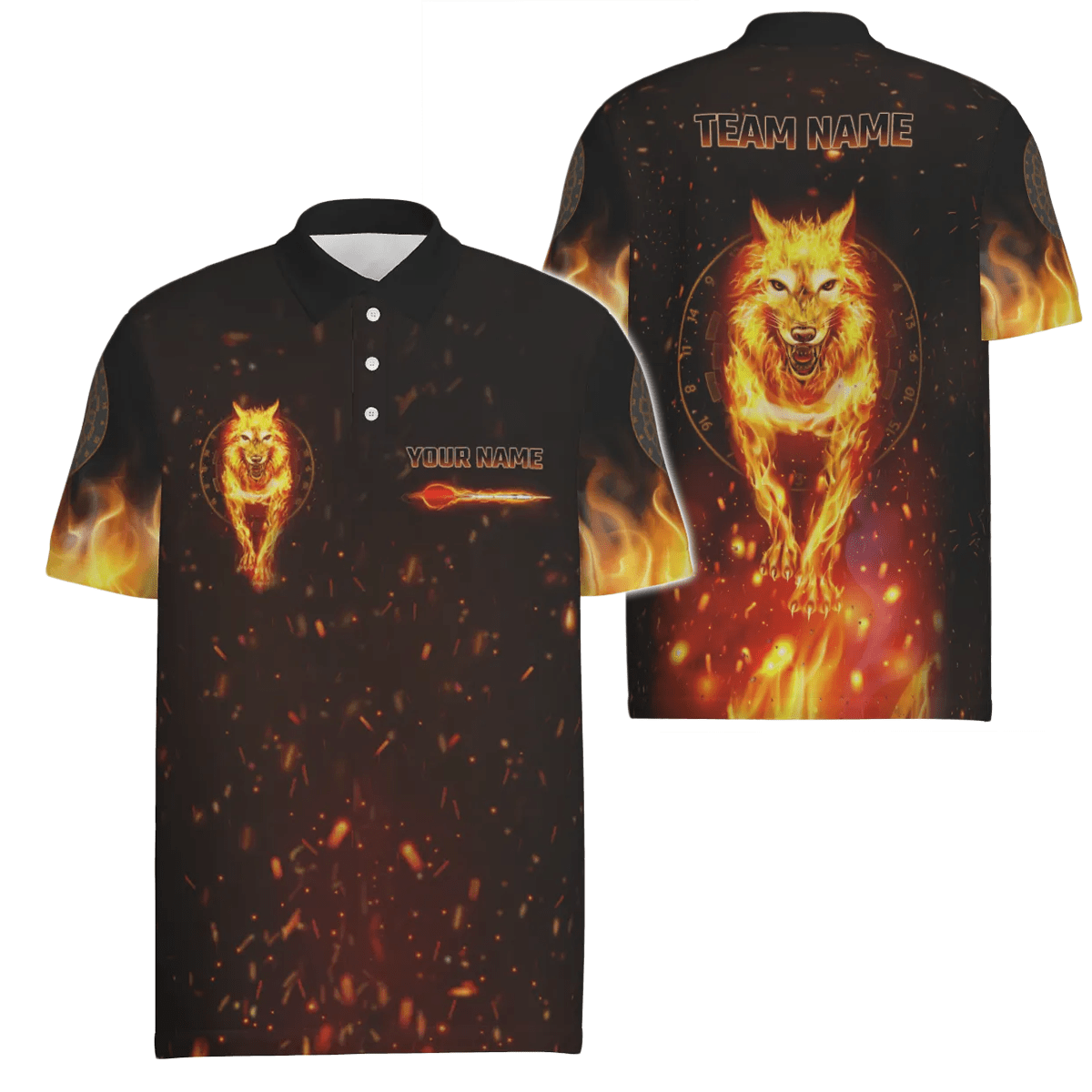 Personalisiertes Herren Darts-Shirt mit Feuer-Darts-Wolf-Motiv, All-Over-Print, Darts-Trikot für Teamspieler H7790 - Outfitsuche