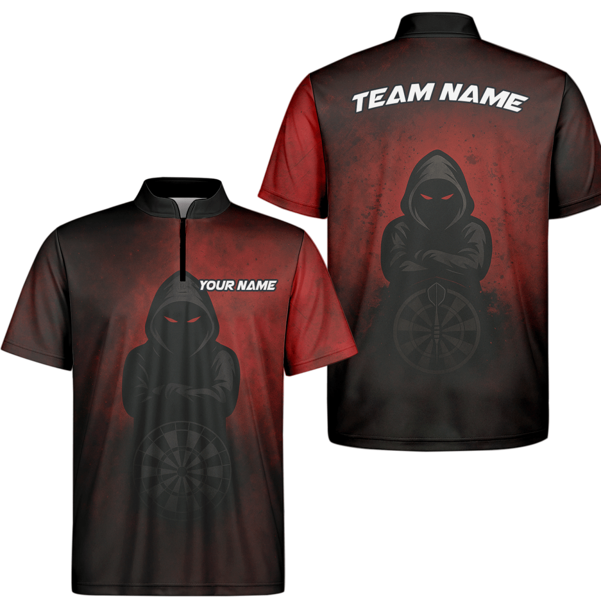 Personalisiertes Herren Kapuzen Poloshirt mit Dart Motiv & Roten Augen Rot Schwarz A5016 - Outfitsuche
