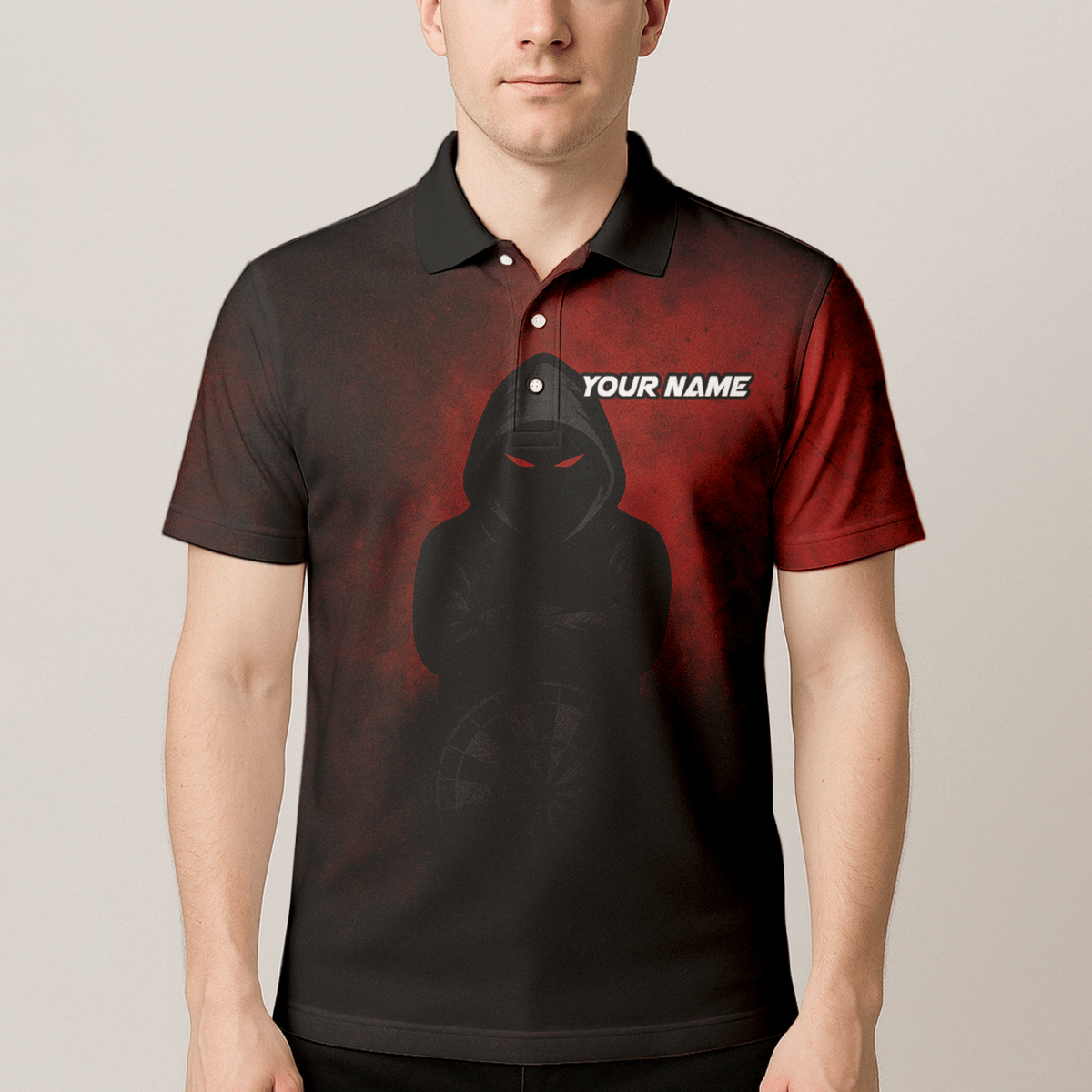 Personalisiertes Herren Kapuzen Poloshirt mit Dart Motiv & Roten Augen Rot Schwarz A5016 - Outfitsuche