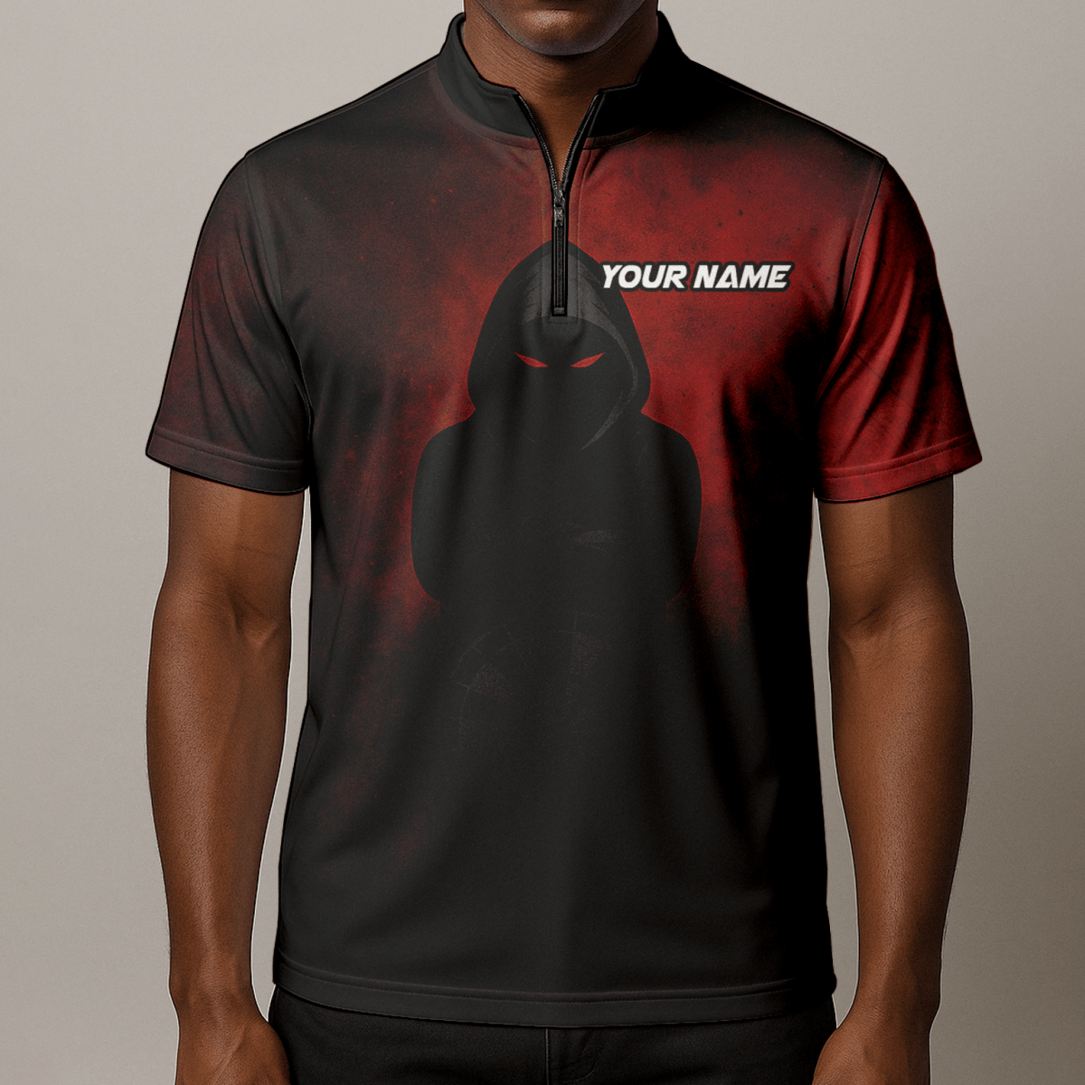 Personalisiertes Herren Kapuzen Poloshirt mit Dart Motiv & Roten Augen Rot Schwarz A5016 - Outfitsuche