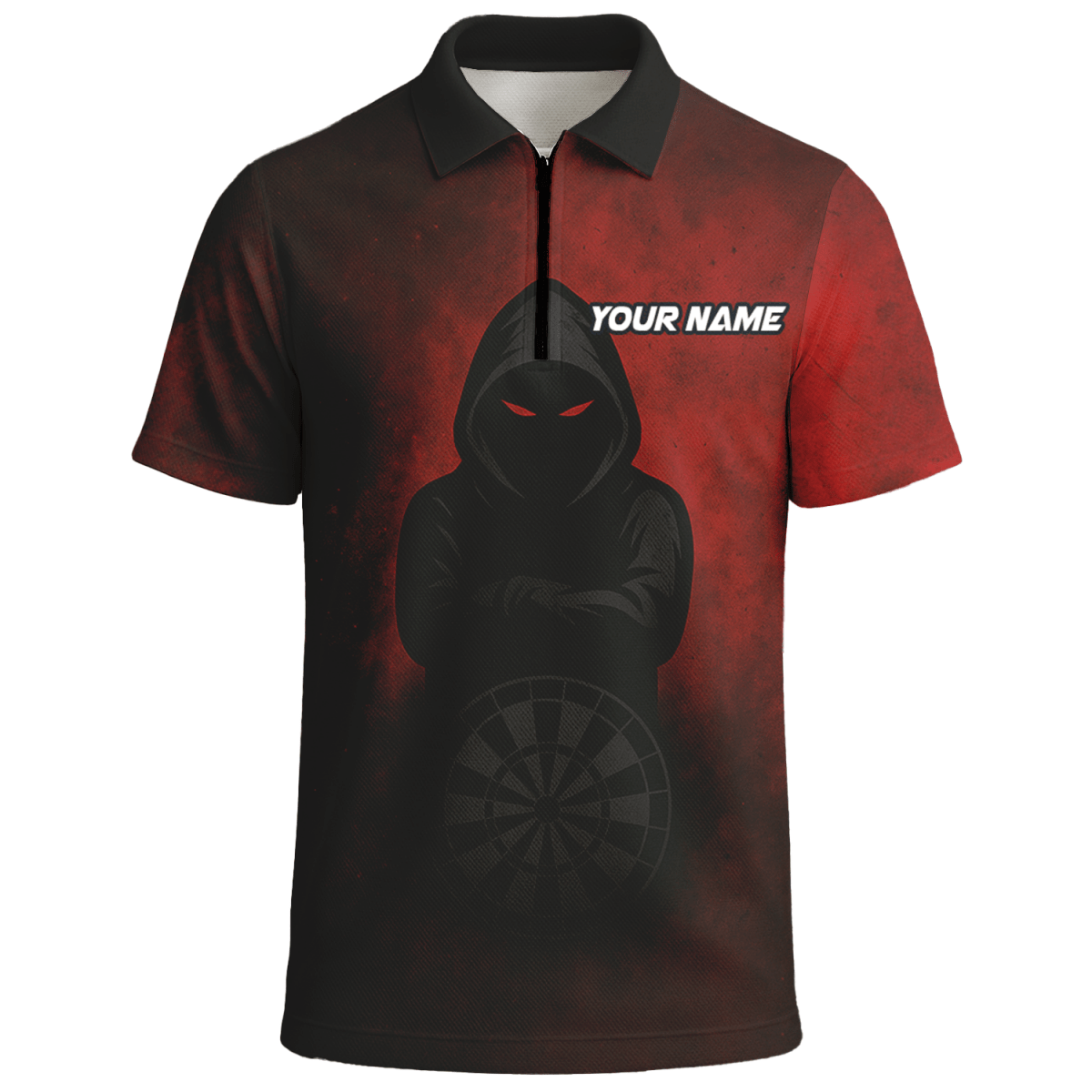 Personalisiertes Herren Kapuzen Poloshirt mit Dart Motiv & Roten Augen Rot Schwarz A5016 - Outfitsuche