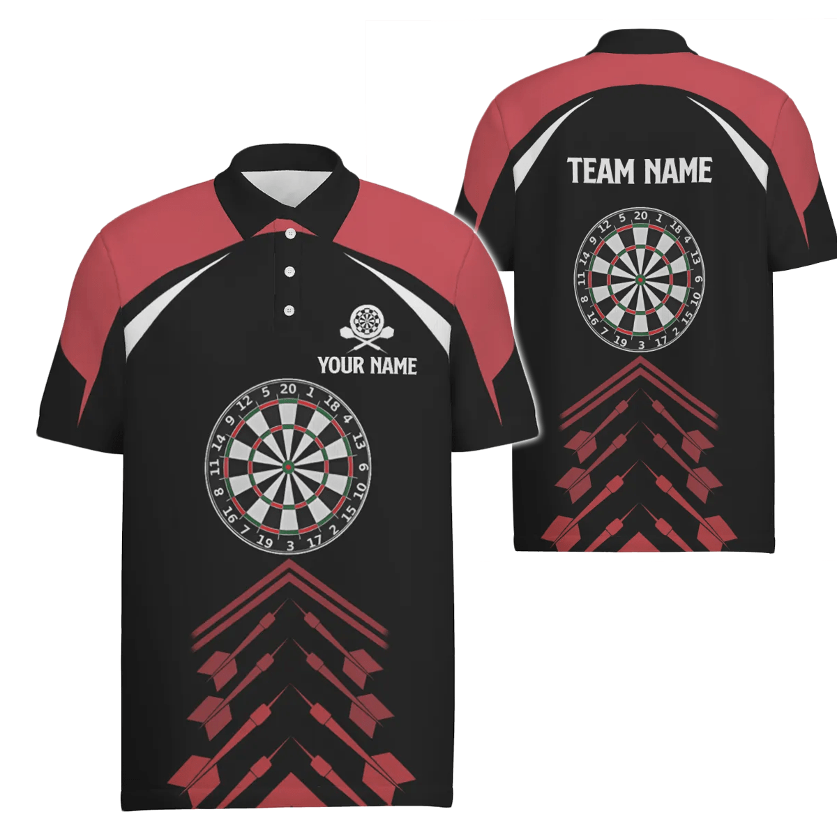 Personalisiertes Herren Polo Shirt "Love Darts" in Rot und Schwarz, individuell anpassbares cooles Dart-Trikot für Männer J953 - Outfitsuche