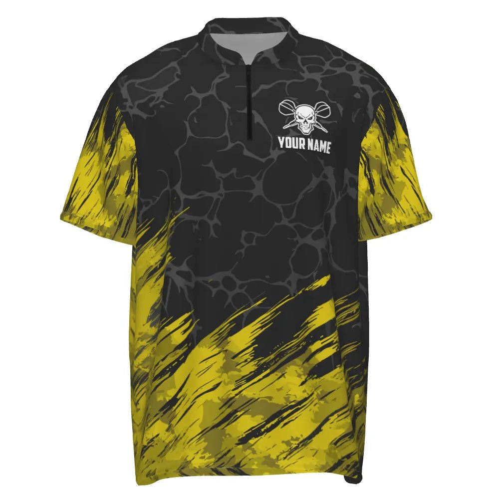 Personalisiertes Herren Polo-Shirt mit All-Over-Print Schädel Darts, gelb-schwarz, Herren Dart Trikots F915 y - Outfitsuche