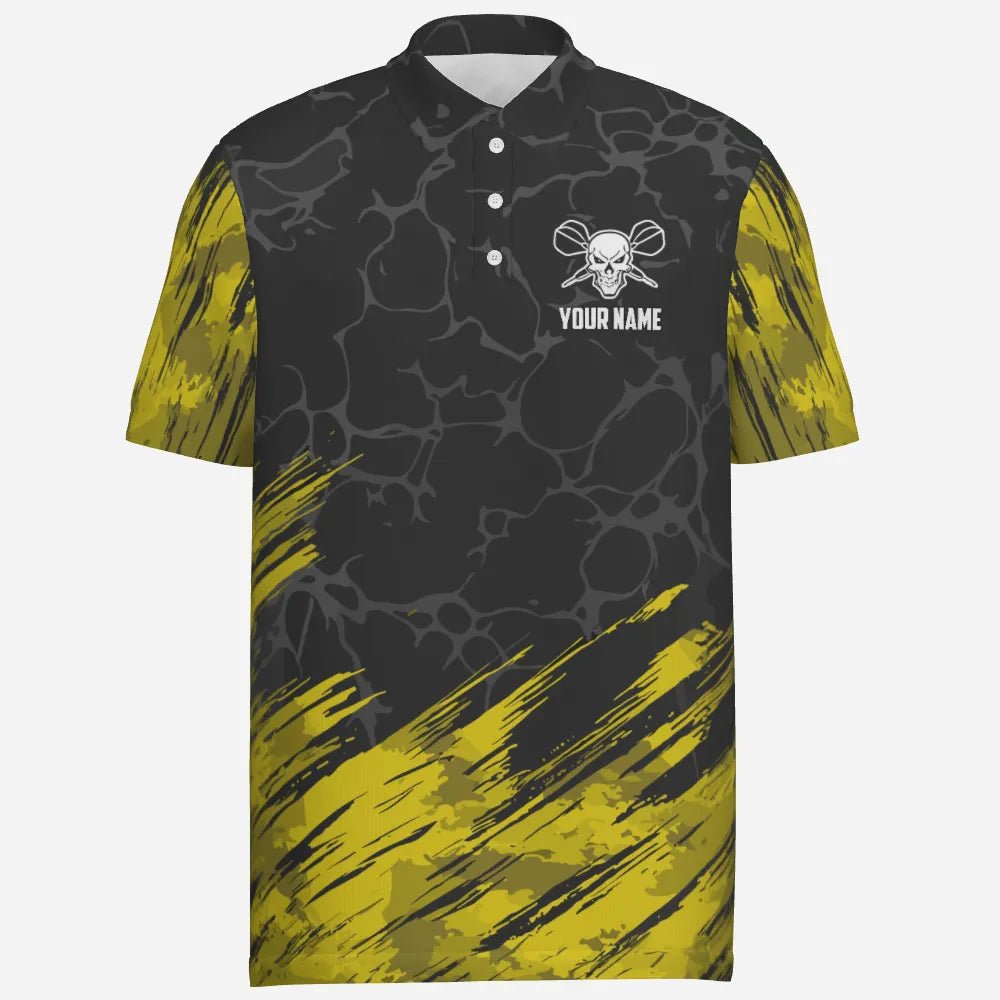 Personalisiertes Herren Polo-Shirt mit All-Over-Print Schädel Darts, gelb-schwarz, Herren Dart Trikots F915 y - Outfitsuche