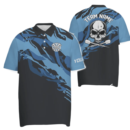 Personalisiertes Herren Polo-Shirt mit blauem Totenkopf-Motiv für Darts, individuell anpassbares Dart-Shirt für Männer, Dart Trikots U315 - Outfitsuche