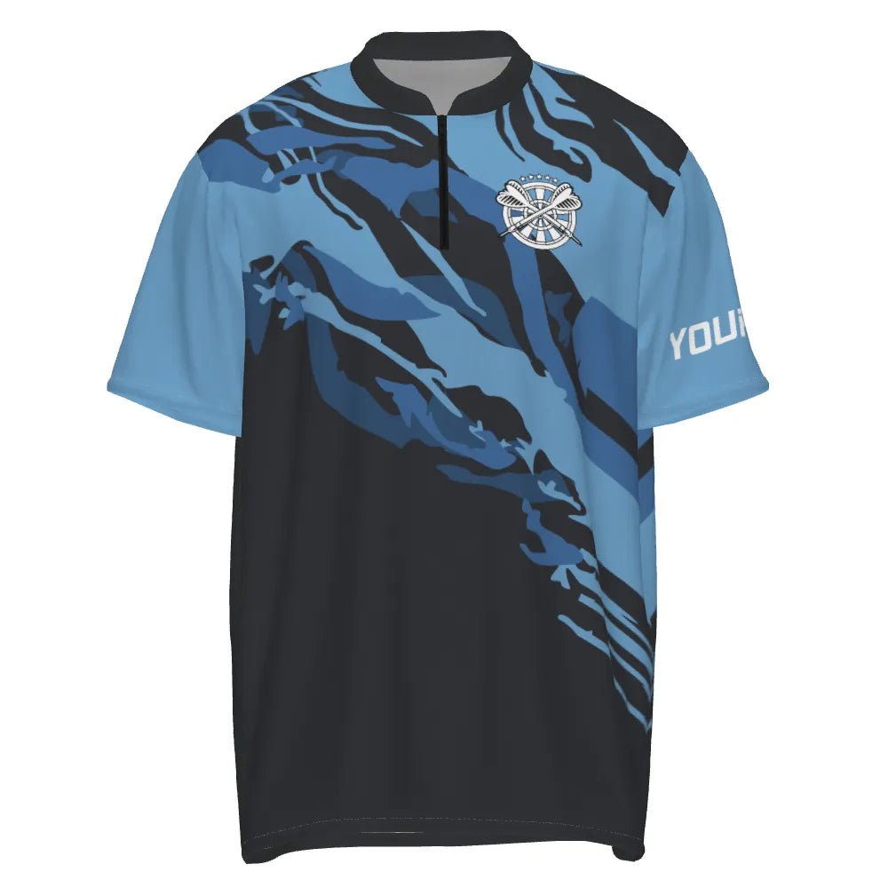 Personalisiertes Herren Polo-Shirt mit blauem Totenkopf-Motiv für Darts, individuell anpassbares Dart-Shirt für Männer, Dart Trikots U315 - Outfitsuche