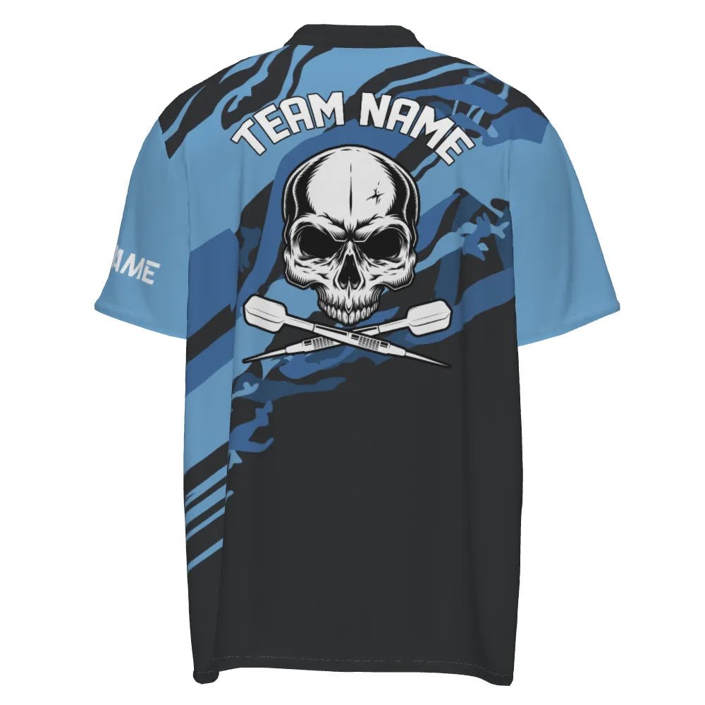 Personalisiertes Herren Polo-Shirt mit blauem Totenkopf-Motiv für Darts, individuell anpassbares Dart-Shirt für Männer, Dart Trikots U315 - Outfitsuche