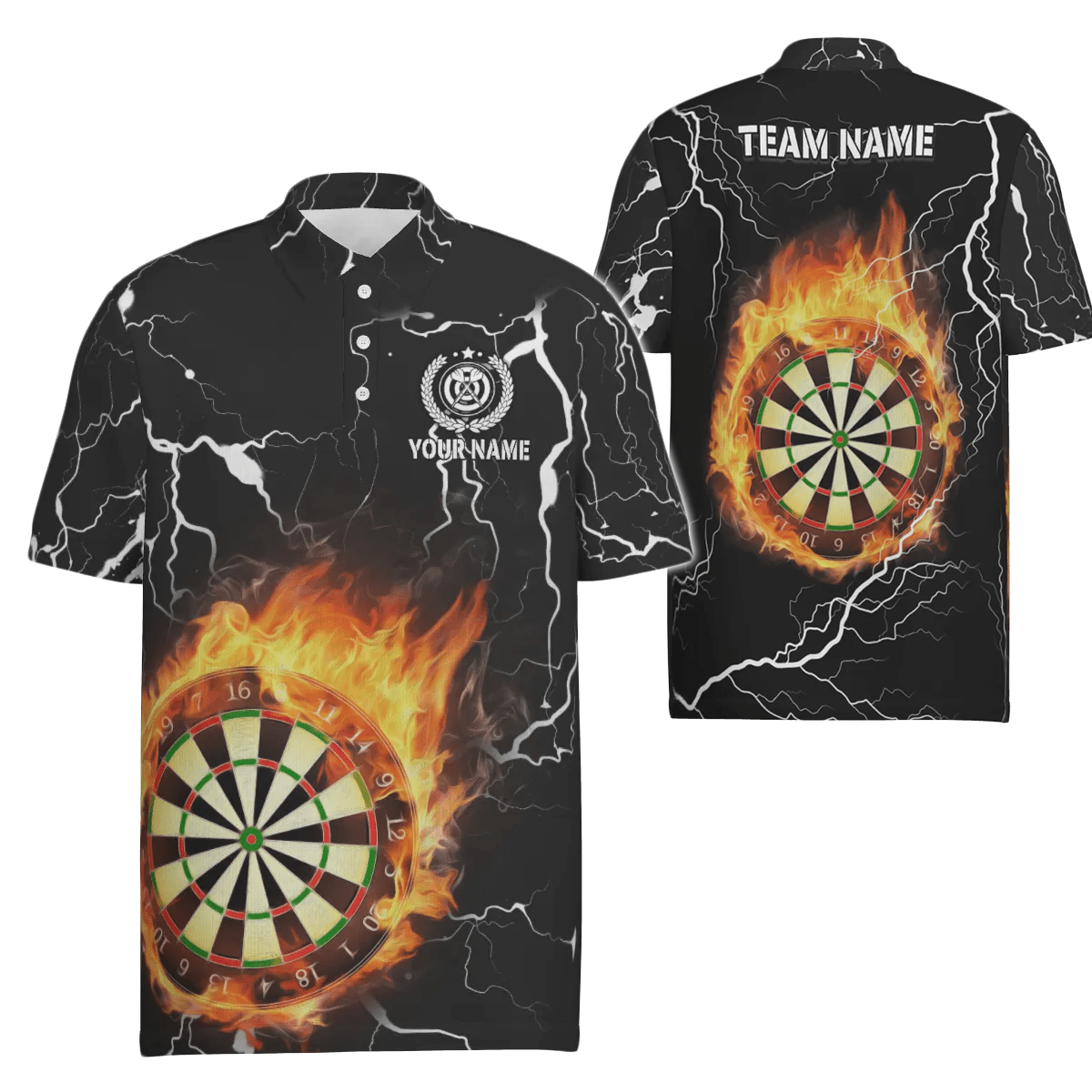 Personalisiertes Herren Polo-Shirt mit Flammen-Darts, Blitz und Donner, Darts-Trikot für Männer Z860 - Outfitsuche