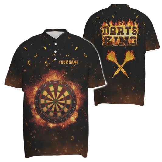 Personalisiertes Herren Polo Shirt mit Flammen Darts König Motiv, individuell anpassbares Feuer Darts Trikot für Männer C238 - Outfitsuche