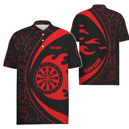 Personalisiertes Herren Polo-Shirt mit rotem Feuerflammen-Dartmotiv, Dart-Shirt für Männer, Dart-Team-Trikot H259 - Outfitsuche