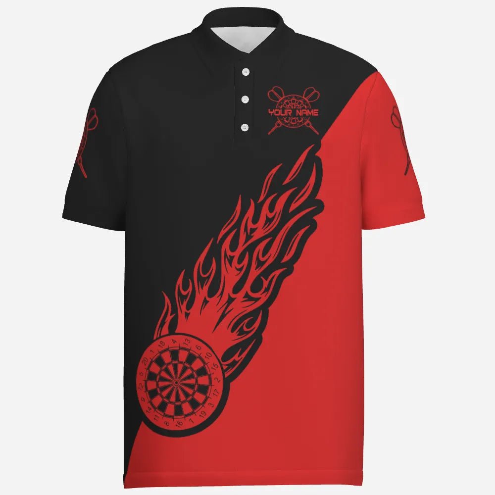 Personalisiertes Herren Polo Shirt mit rotem schwarzen Flammenmotiv, individuell anpassbares Dart-Shirt für Männer, Dart-Trikot K541 - Outfitsuche