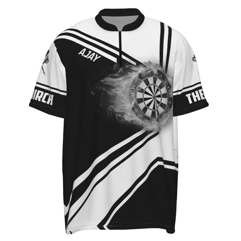 Personalisiertes Herren Polo-Shirt mit schwarz-weißem Feuerflammen-Dartboard, individuell anpassbares Dart-Trikot für Männer H7289 - Outfitsuche