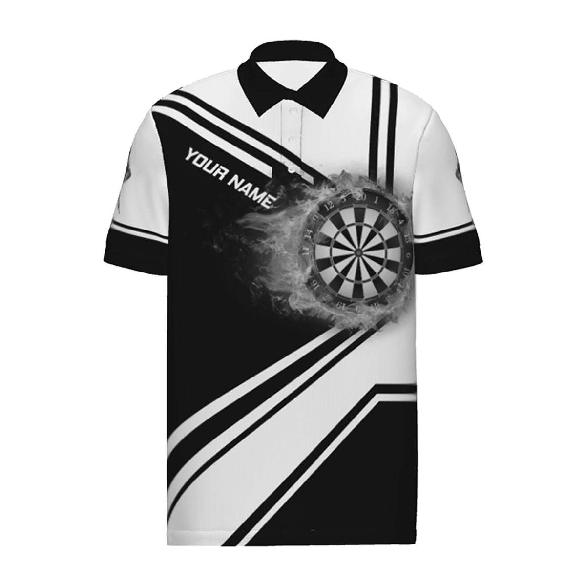 Personalisiertes Herren Polo-Shirt mit schwarz-weißem Feuerflammen-Dartboard, individuell anpassbares Dart-Trikot für Männer H7289 - Outfitsuche