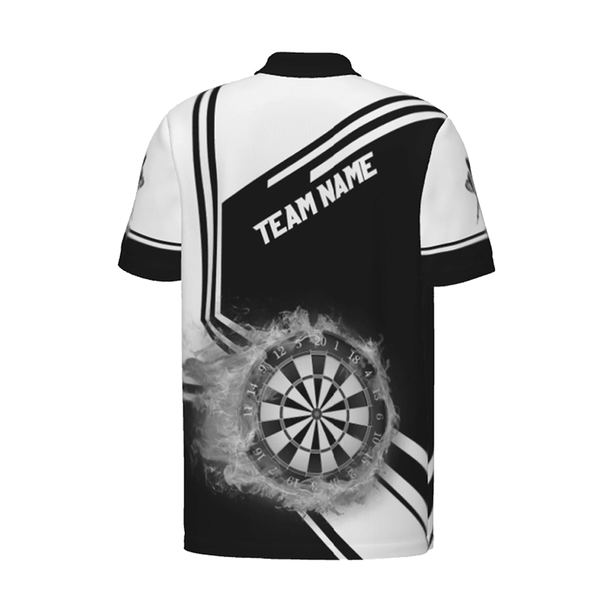 Personalisiertes Herren Polo-Shirt mit schwarz-weißem Feuerflammen-Dartboard, individuell anpassbares Dart-Trikot für Männer H7289 - Outfitsuche