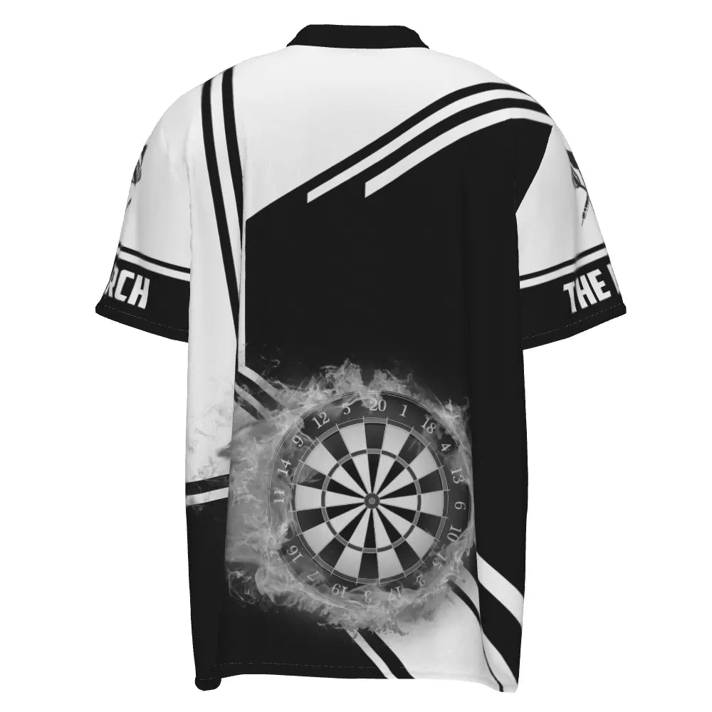 Personalisiertes Herren Polo-Shirt mit schwarz-weißem Feuerflammen-Dartboard, individuell anpassbares Dart-Trikot für Männer H7289 - Outfitsuche