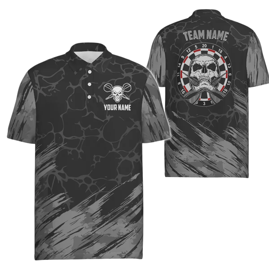 Personalisiertes Herren Polo-Shirt mit Totenkopf-Motiv, grau-schwarze Dart-Trikots für Männer F917 - Outfitsuche