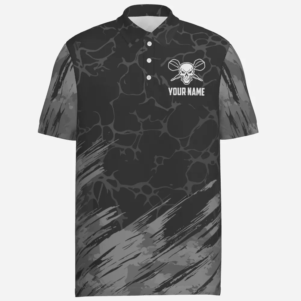 Personalisiertes Herren Polo-Shirt mit Totenkopf-Motiv im All-Over-Print, grau-schwarze Darttrikots für Männer F917 - Outfitsuche