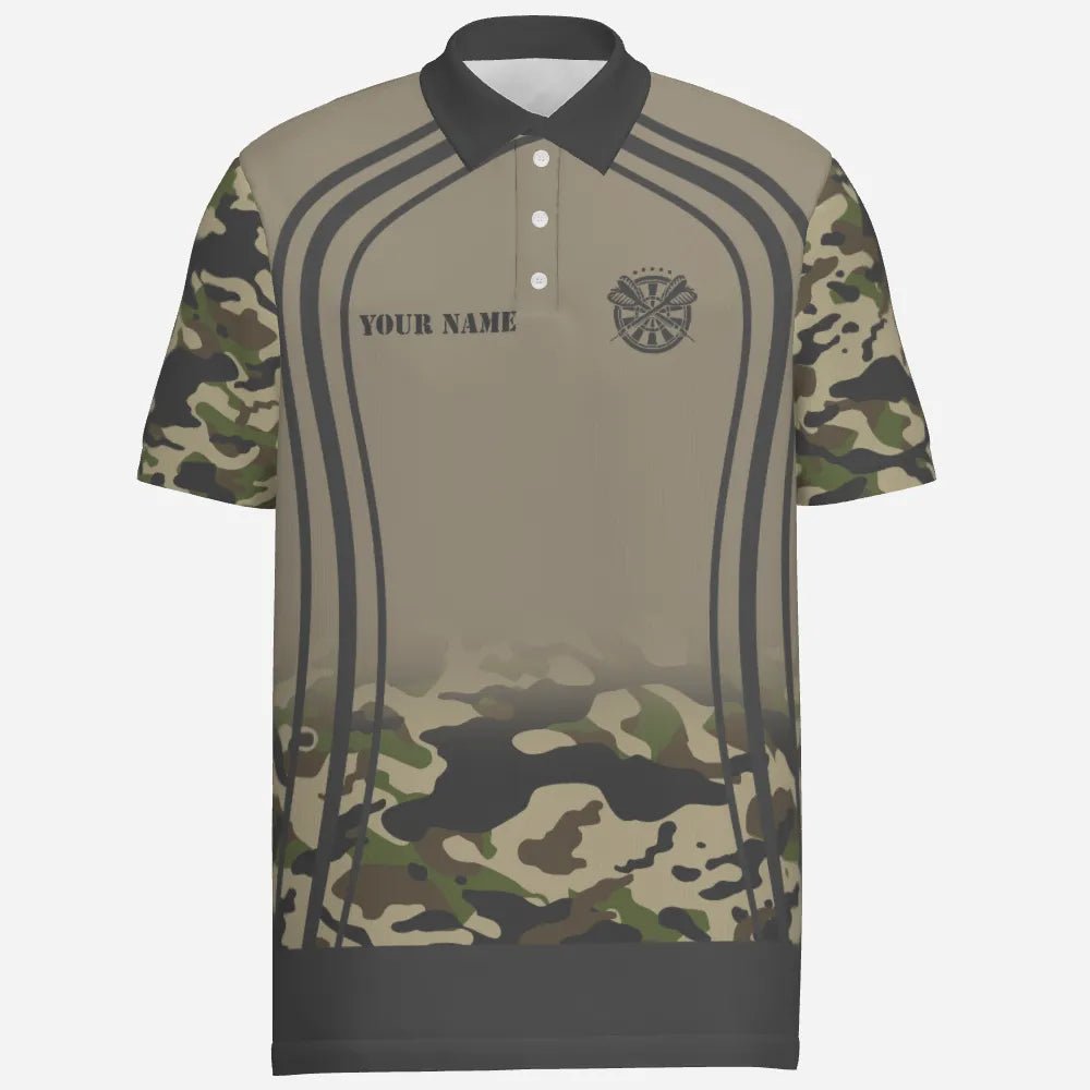 Personalisiertes Herren Polo-Shirt mit Totenkopf- und Sensenmann-Motiv, individuell anpassbares Tarnmuster Darts-Shirt für Männer U238 - Outfitsuche